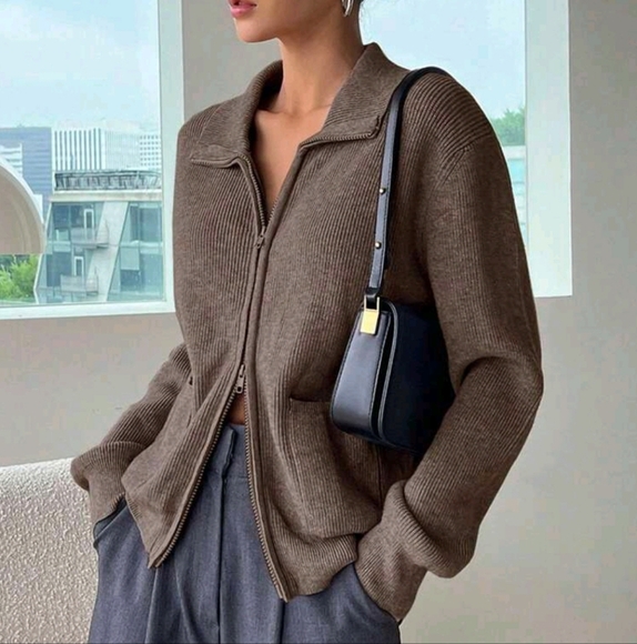 Women Casual Vintage Solid Color Zipper Cardigans, Autumn - Picture 1 of 4